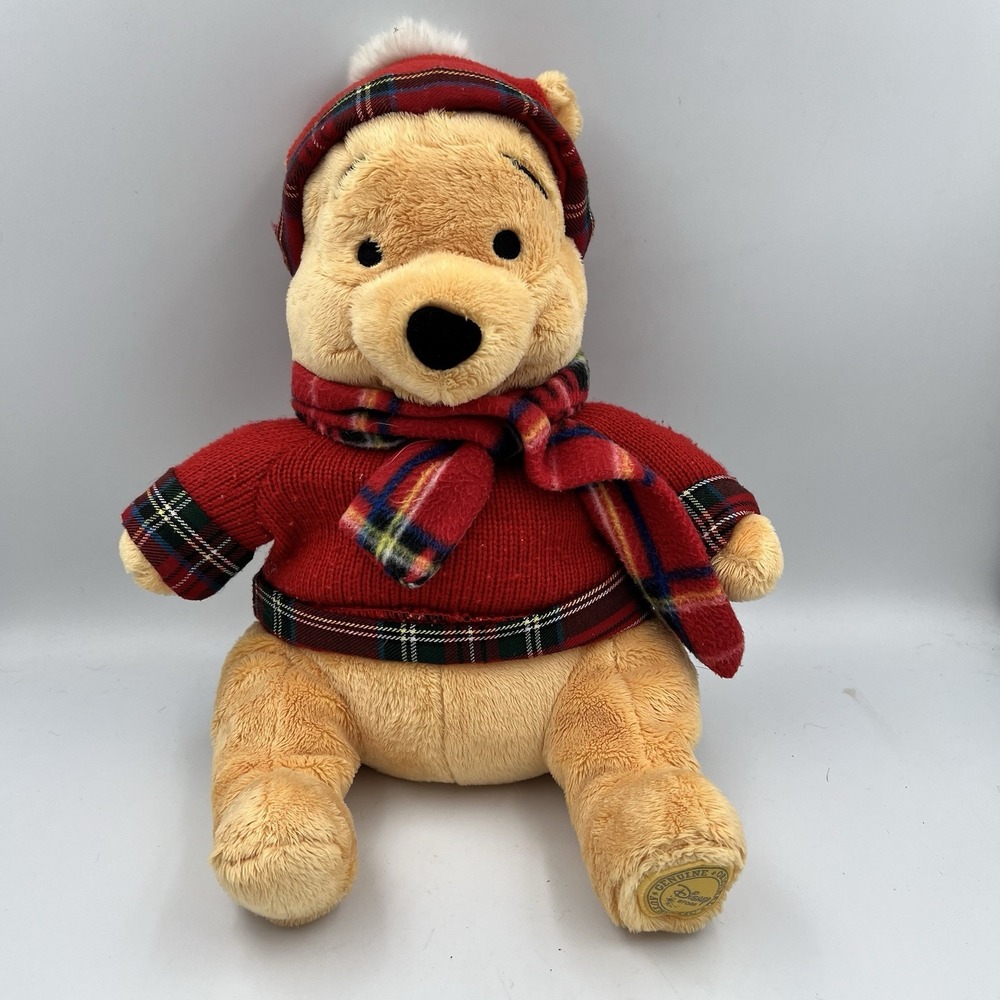 VTG Disney Store Exclusive Holiday Winnie Pooh Bear Plush Scarf Sweater Hat